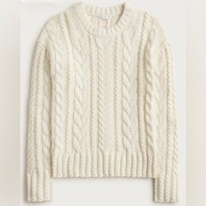 NWT J. Crew Cable-knit crewneck sweater Cable Knit Ivory Lace